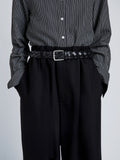 Proenza Schouler Image of model wearing Wide Braid Belt in Croc Embossed Calf in Black