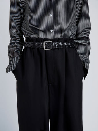 Proenza Schouler Image of model wearing Wide Braid Belt in Croc Embossed Calf in Black