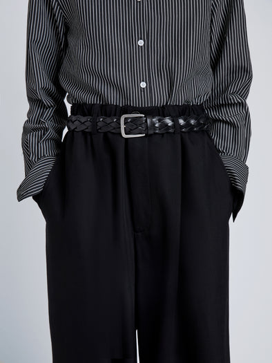 Proenza Schouler Image of model wearing Wide Braid Belt in Croc Embossed Calf in Black