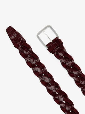 Proenza Schouler Front image of Wide Braid Belt in Croc Embossed Calf in Bordeaux