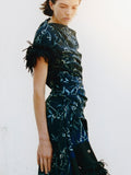 Proenza Schouler Campaign Image of model wearing Bodine Dress in Printed Stretch Cady 