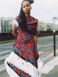 Proenza Schouler Campaign image of model wearing Bodine Dress in Printed Stretch Cady 
