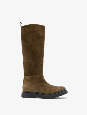Proenza Schouler Front image of Bank Boots in Calf Suede in Bark