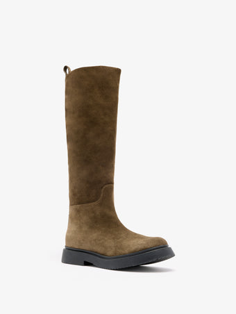 Proenza Schouler 3/4 Front image of Bank Boots in Calf Suede in Bark