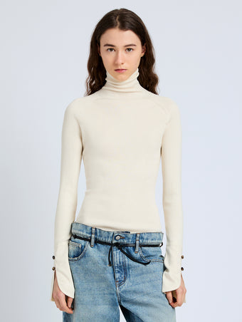 Proenza Schouler Front cropped image of model wearing the Belle Top in Silk Cashmere in Off White