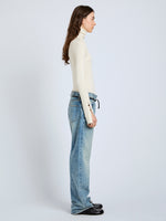 Proenza Schouler Side full length image of model wearing the Belle Top in Silk Cashmere in Off White