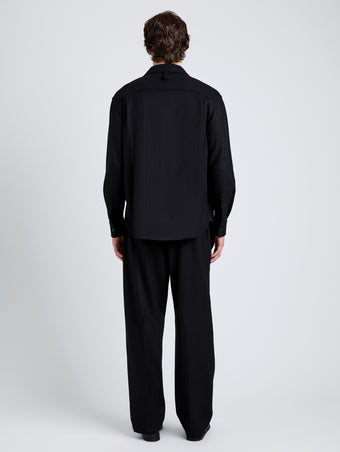 Proenza Schouler Back full length image of model wearing Beni Shirt in Jersey Flannel in Black