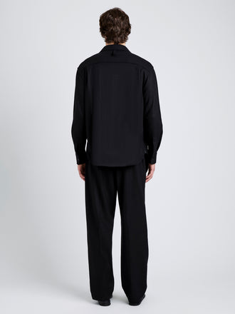 Proenza Schouler Back full length image of model wearing Beni Shirt in Jersey Flannel in Black