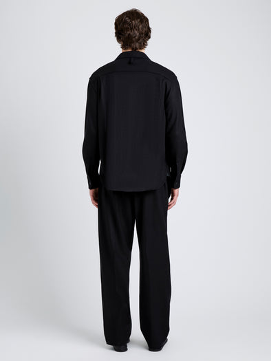 Proenza Schouler Back full length image of model wearing Beni Shirt in Jersey Flannel in Black
