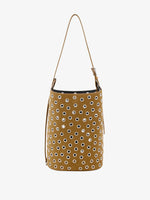 Proenza Schouler Front image of Brant Bucket Bag in Eyelet Covered Suede in Hazelnut