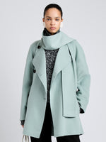 Proenza Schouler Front cropped image of model wearing Brisa Coat in Lightweight Double Face Wool in Jade