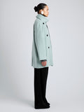 Proenza Schouler Side full length image of model wearing Brisa Coat in Lightweight Double Face Wool in Jade