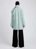 Proenza Schouler Back full length image of model wearing Brisa Coat in Lightweight Double Face Wool in Jade