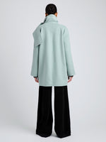 Proenza Schouler Back full length image of model wearing Brisa Coat in Lightweight Double Face Wool in Jade