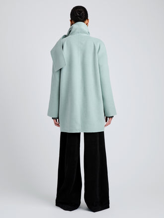 Proenza Schouler Back full length image of model wearing Brisa Coat in Lightweight Double Face Wool in Jade