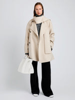 Proenza Schouler Front full length image of model wearing Brisa Coat in Lightweight Double Face Wool in Off White