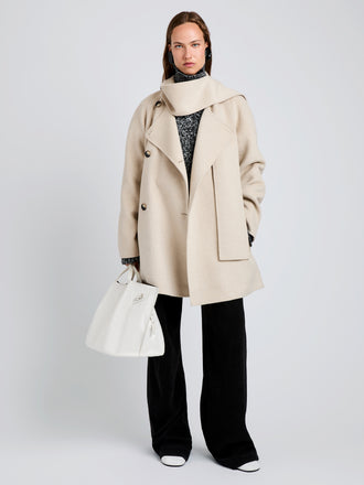 Proenza Schouler Front full length image of model wearing Brisa Coat in Lightweight Double Face Wool in Off White