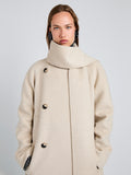 Proenza Schouler detail image of model wearing Brisa Coat in Lightweight Double Face Wool in Off White