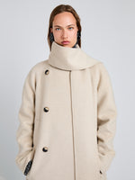 Proenza Schouler detail image of model wearing Brisa Coat in Lightweight Double Face Wool in Off White