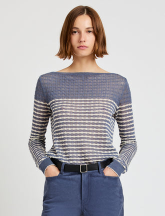 Proenza Schouler Front cropped image of model wearing Breton Stripe in Slate Chalk