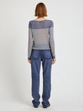 Proenza Schouler Front full length Back image of model wearing Britta Sweater in Breton Stripe in Slate Chalk