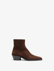 Proenza Schouler Front image of Bronco Ankle Boots in Suede in chocolate
