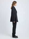 Proenza Schouler side image of model wearing Bronte Jacket in Wool Twill Suiting with Organza in black