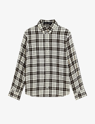 Proenza Schouler flat image of Bronwen Top in Crinkled Plaid in garnet multi