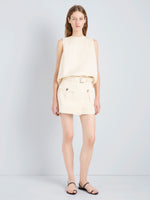 Proenza Schouler Full Length on Model Front Image of the Bruni Short in Cotton Drill in Marzipan