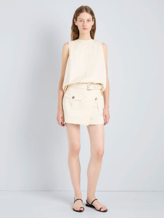 Proenza Schouler Full Length on Model Front Image of the Bruni Short in Cotton Drill in Marzipan
