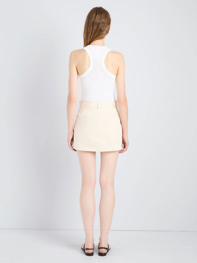 Proenza Schouler Full Length on Model Back Image of the Bruni Short in Cotton Drill in Marzipan