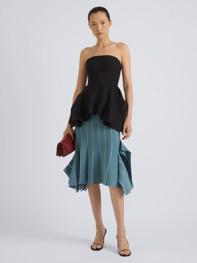 Proenza Schouler Front On Model Image of CALLA TOP IN VISCOSE SILK POINTELLE in Anthracite