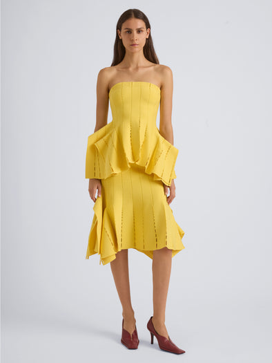 Proenza Schouler Front On Model Image of CALLA TOP IN VISCOSE SILK POINTELLE in Chrome Yellow
