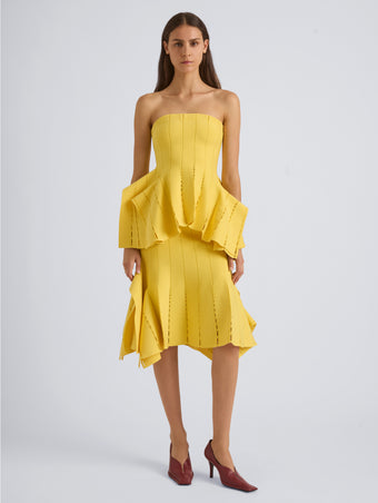 Proenza Schouler Front on Model Image of  CALLA SKIRT IN VISCOSE SILK POINTELLE in Chrome Yellow