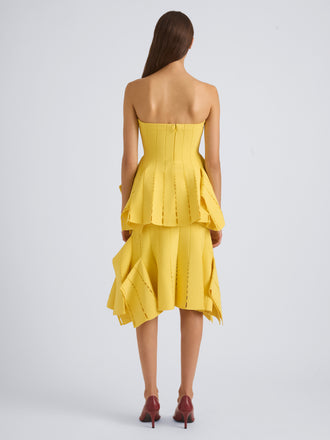 Proenza Schouler Front On Model Image of CALLA TOP IN VISCOSE SILK POINTELLE in Chrome Yellow