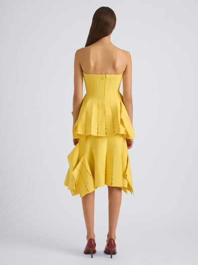Proenza Schouler Front On Model Image of CALLA TOP IN VISCOSE SILK POINTELLE in Chrome Yellow