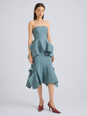 Proenza Schouler Front On Model Image of CALLA TOP IN VISCOSE SILK POINTELLE in Haze