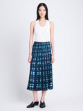 Front image of model in Piper Skirt In Ltd Pleatable Crepe in sage multi