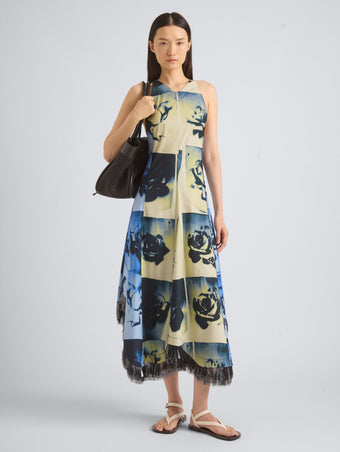 Proenza Schouler Front On Model Image of CONSTANZA DRESS IN PRINTED CLASSIC COTTON SHIRTING in Haze Multi