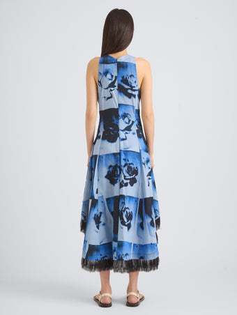 Proenza Schouler Back On Model Image of CONSTANZA DRESS IN PRINTED CLASSIC COTTON SHIRTING in Haze Multi