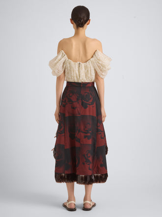 Proenza Schouler Back on Model Image of CONSTANZA SKIRT IN PRINTED CLASSIC COTTON SHIRTING in Sienna Multi