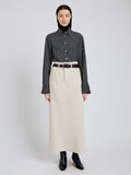 Proenza Schouler Front full length image of model wearing Calder Skirt in Corduroy in Ecru