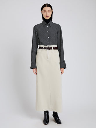 Proenza Schouler Front full length image of model wearing Calder Skirt in Corduroy in Ecru