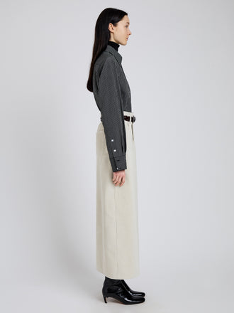 Proenza Schouler Side full length image of model wearing Calder Skirt in Corduroy in Ecru