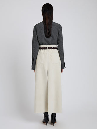 Proenza Schouler Back full length image of model wearing Calder Skirt in Corduroy in Ecru