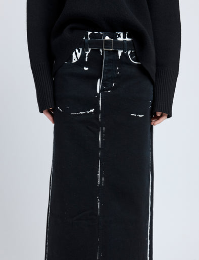 Proenza Schouler detail image of model wearing Calder Skirt in BLACK MULTI