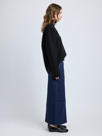 Proenza Schouler side image of model wearing Calder Skirt in INDIGO