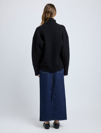 Proenza Schouler back image of model wearing Calder Skirt in INDIGO
