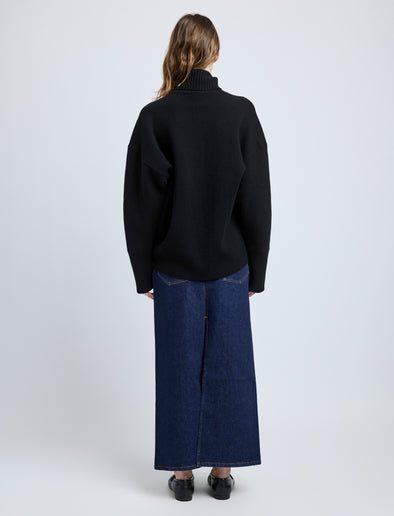 Proenza Schouler back image of model wearing Calder Skirt in INDIGO