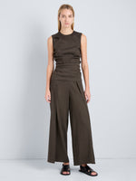 Proenza Schouler Front full length image of model wearing Calla Pant in Linen Slub in Coffee